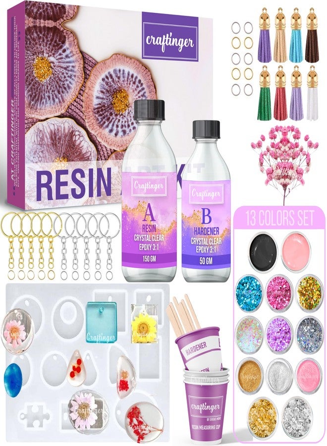 Craftinger مجموعة كرافتينجر لصنع سلاسل المفاتيح من الراتنج، تتضمن 200 غرام من راتنج الإيبوكسي وقالب، بالإضافة إلى شرابات وأصباغ لامعة وغيرها، متعددة الألوان. - Image 1